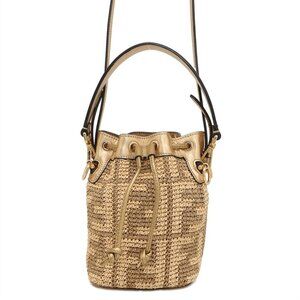 FENDI Gold Straw Zucca Shoulder Bag